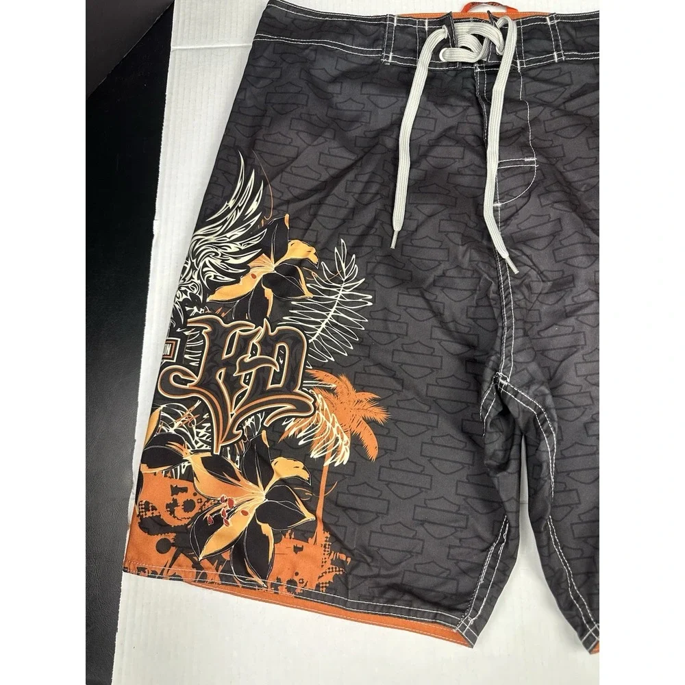 Harley Davidson Board Shorts Mens 36 Black Bahamas Motorcycle Swim Trunks AOP
